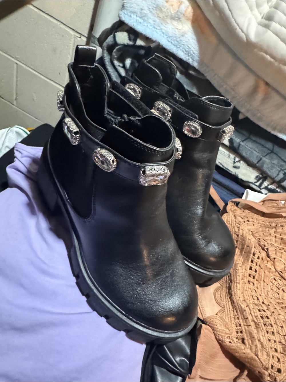 torrid Black Ankle Boots with Rhinestone Strap Accents